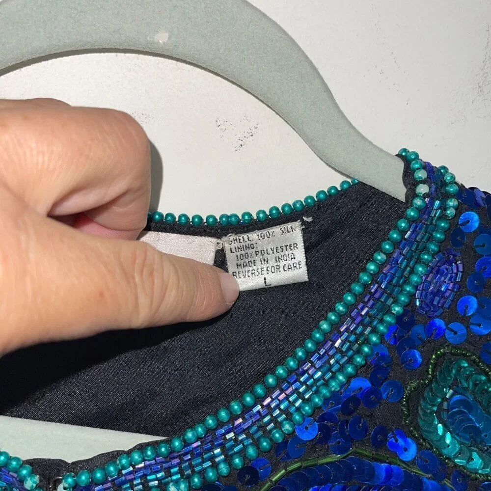 Laurence Kazar Vintage Womens Jacket Size Large Blue Sequin Long Sleeve - Picture 7 of 10